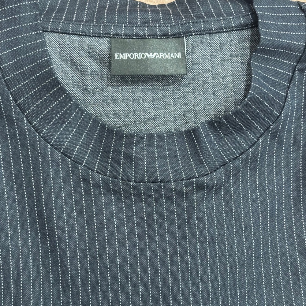 Emporio Armani Mens Pinstripe Short Sleeve T-Shirt Black 6D1T90 1JPQZ Size L